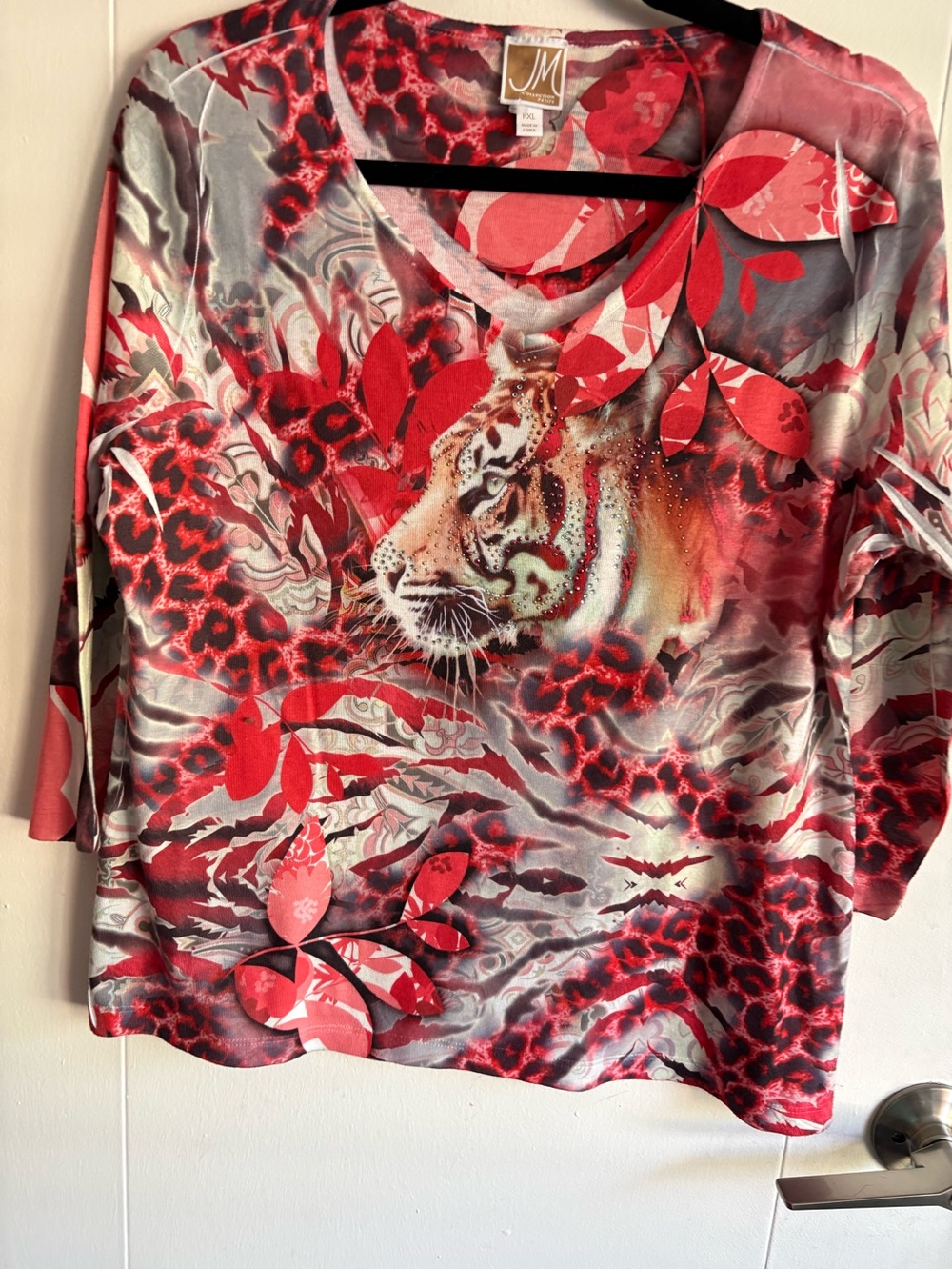 JM Collection Red and Gray Tiger Print Tunic